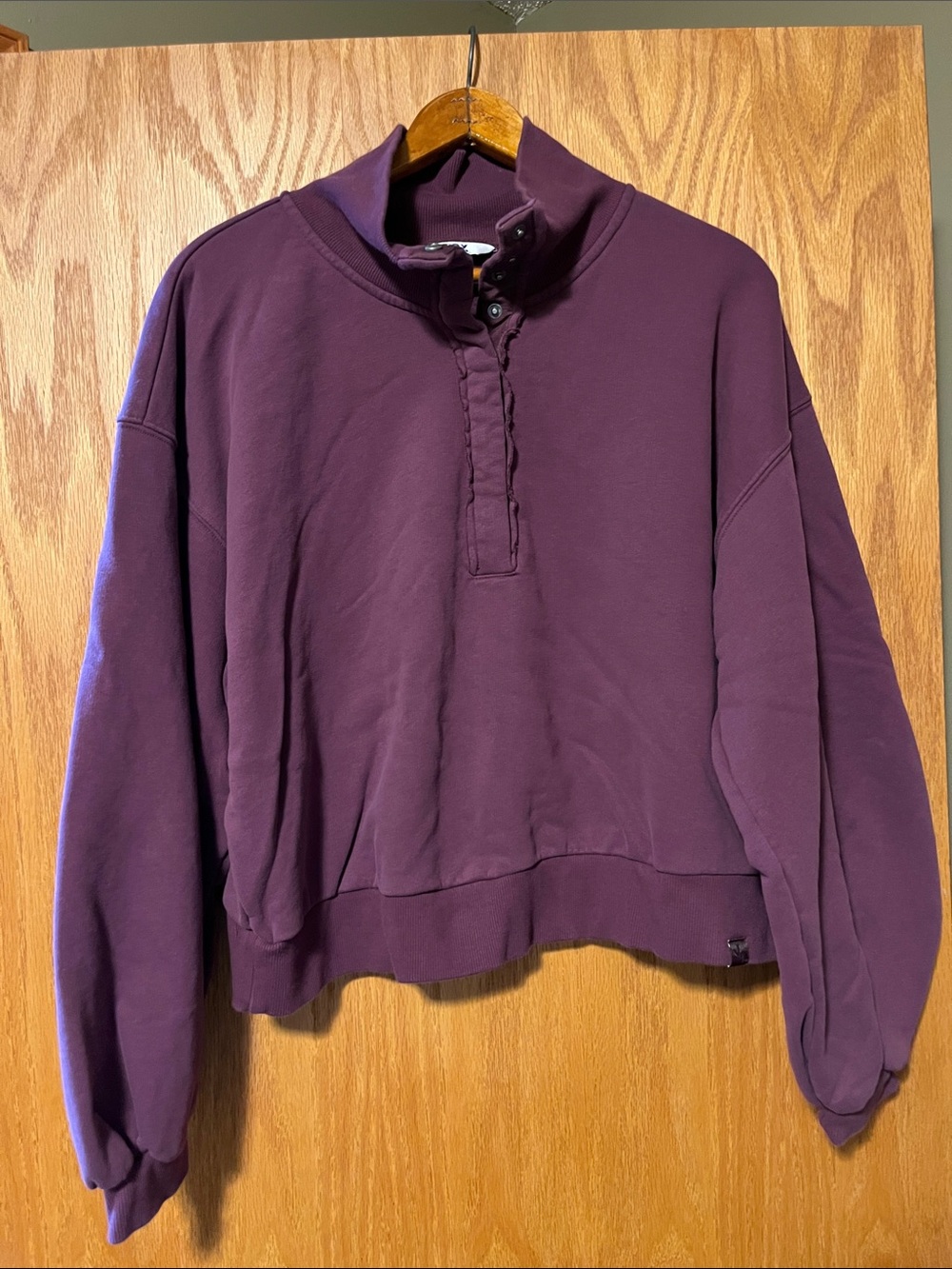 JoyLab Plum Button-Front Pullover Sweatshirt